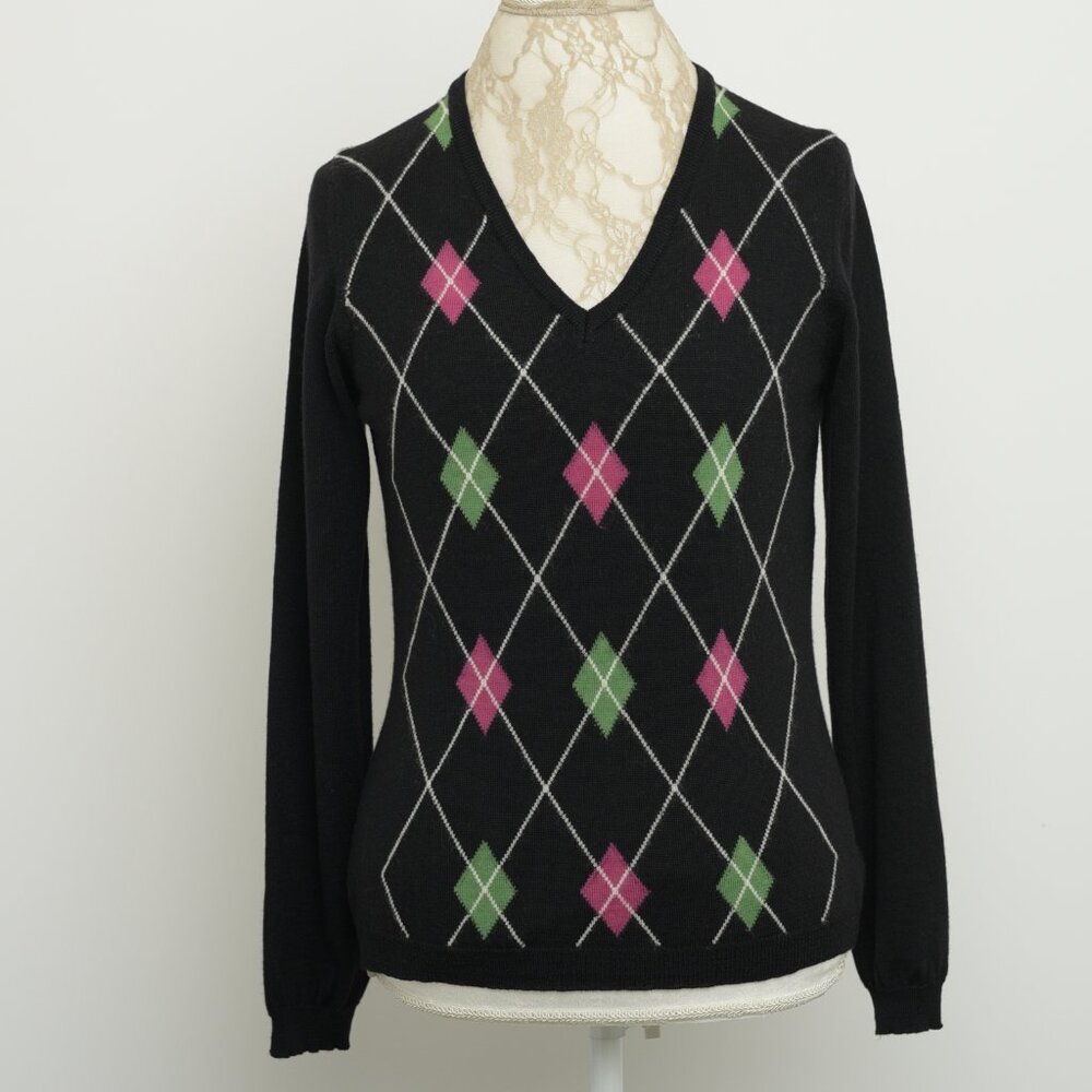 Italian V-Neck Sweater, Size 8-10, Argyle pattern